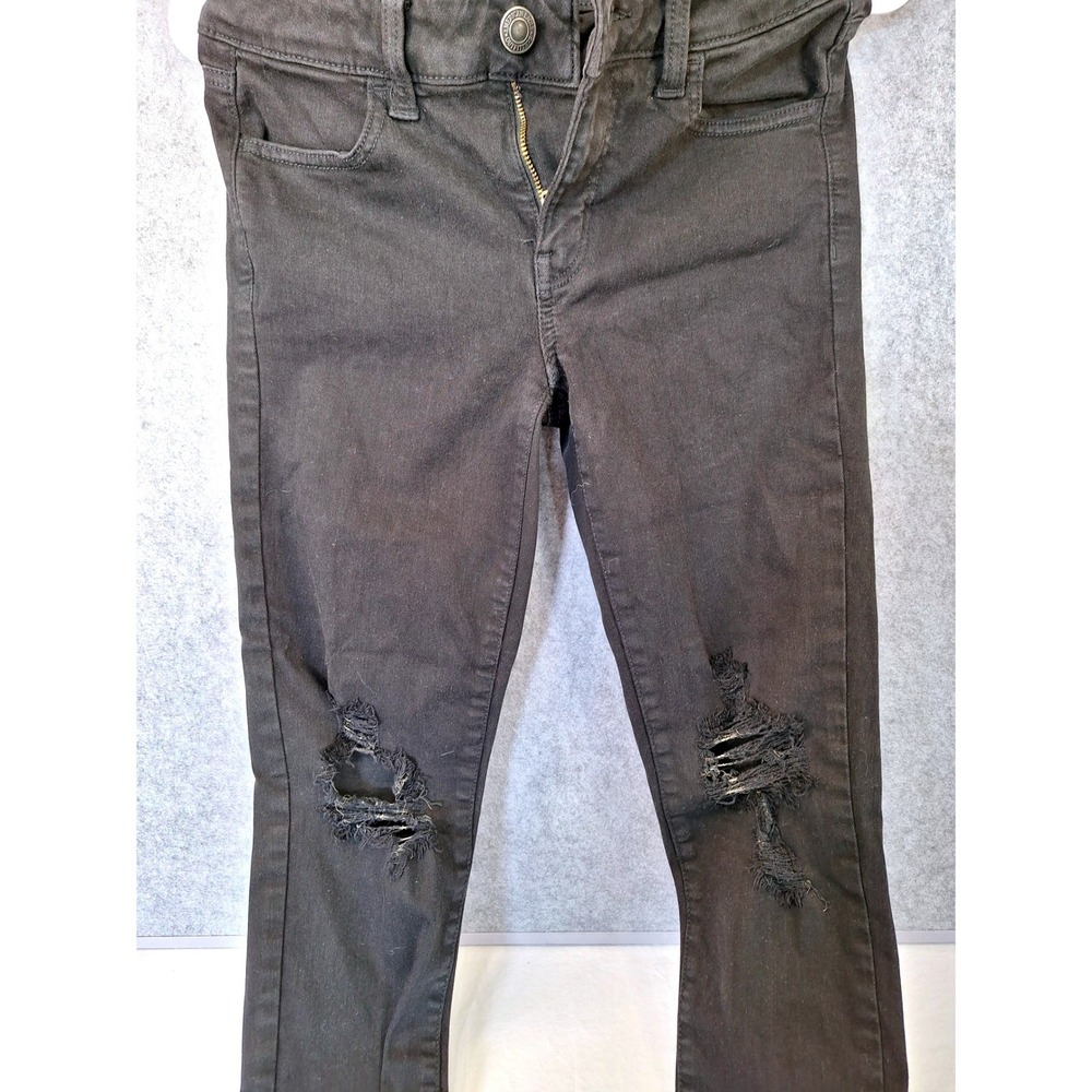 American Eagle Next Level Stretch Black Distressed Ripped Jeggings Womens Size 4